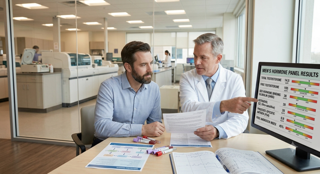 Doctor reviewing hormone lab test results with a patient